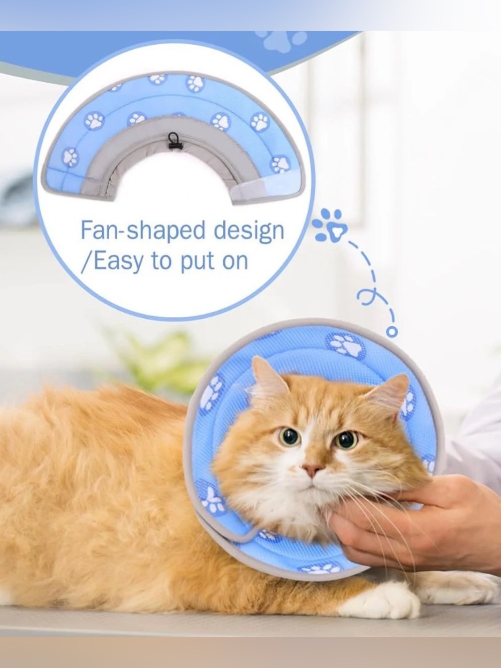 🐈🐩 Blue Paw-Print Soft Pet Recovery Collar for Cats or Dog Size S